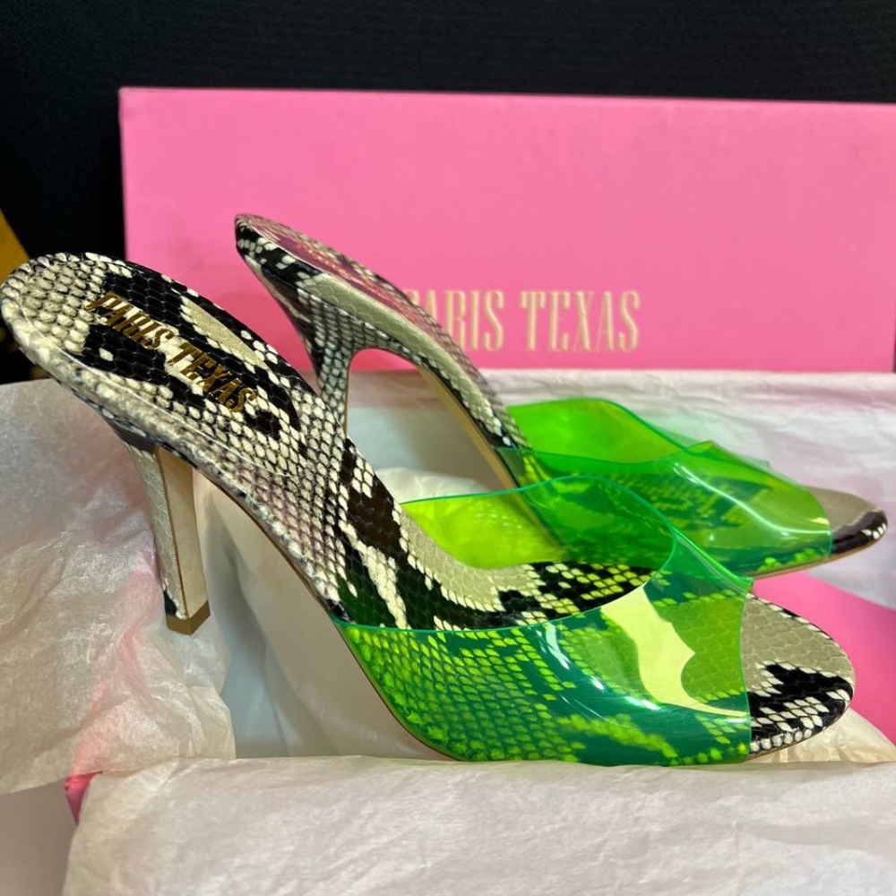 PARIS TEXAS Penelope 95mm Snake Print Mules 39 size